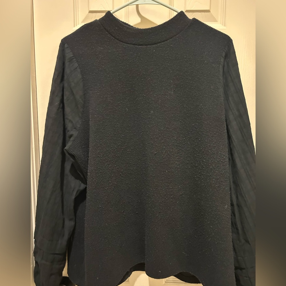 Madewell Mock Neck Patterned Sleeve Black Sweater XXL